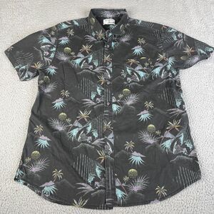 Billabong Shirt Mens Large Gray Palm Tree Button Short Sleeve Pocket Surf Skate